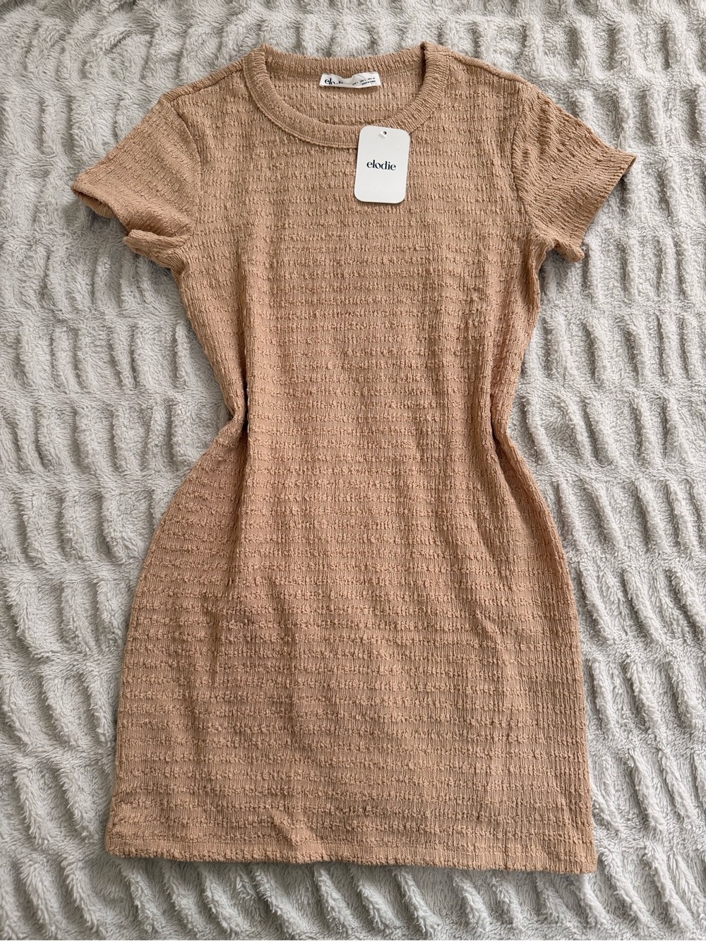 Elodie Beige Textured Short Sleeve Mini Dress Size L